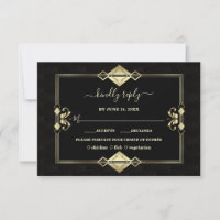 Luxe Gold Black Art Déco Fleur de Lis Mariage