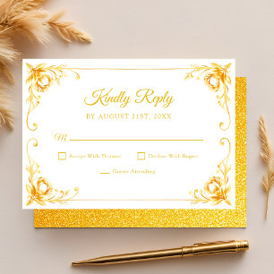 Cartons Réponse Luxe Golden Floral Blanc et Or Quinceanera