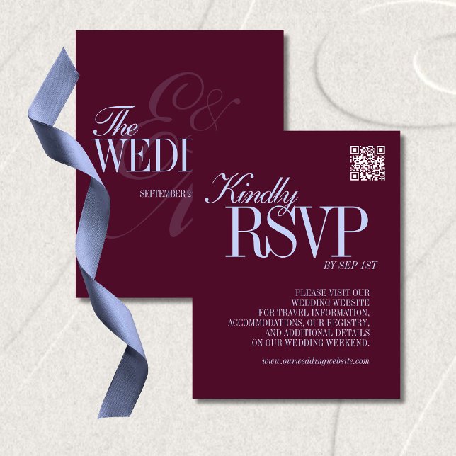 Cartons Réponse Luxury Plum and Periwinkle QR Code Formal Wedding (Luxury Plum and Periwinkle QR Code Formal Wedding RSVP Card)
