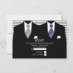 Cartons Réponse M. et M. Suit Grey Cravates de la Marine Gay Weddi