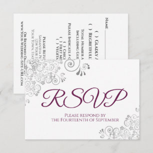 Cartons Réponse Magenta Plum sur blanc Elegant Mariage de dentelle
