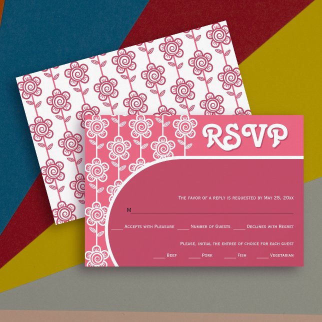 Cartons Réponse Magenta super rétro et mariage rose les années 70  (Créateur téléchargé)