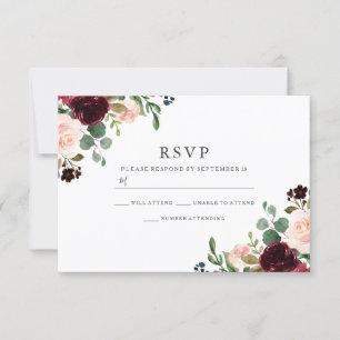 Cartons Réponse Magnifique Blush & Fleurs Bourgognes Mariage éléga