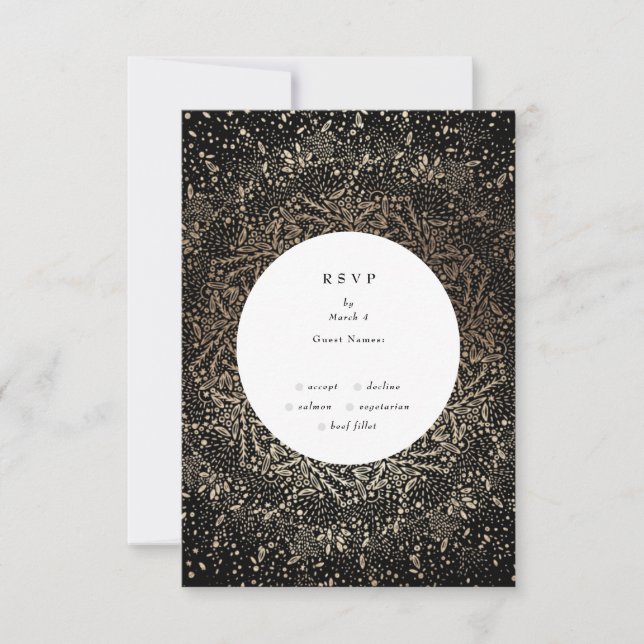 Cartons Réponse Main Whimsical Formal tiré Mariage noir et or (Devant)