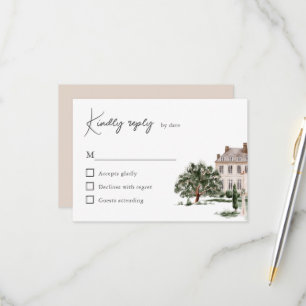 Cartons Réponse Maison de maître anglaise mariage aquarelle classi