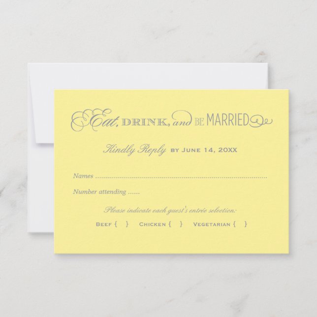 Cartons Réponse Manger boire et être marié Jaune et gris Mariage (Devant)