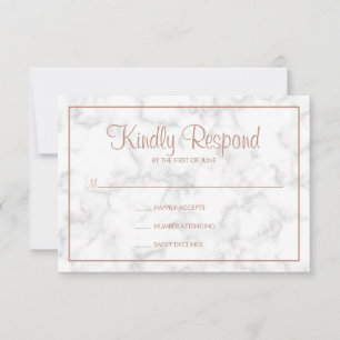 Cartons Réponse Marbre gris moderne avec Mariage Rose Gold Script