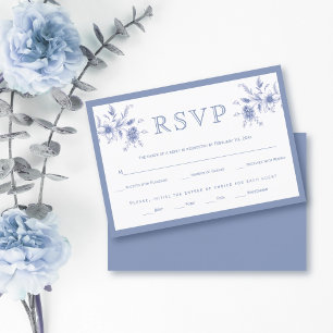 Cartons Réponse Mariage à fleurs vintage bleu élégant