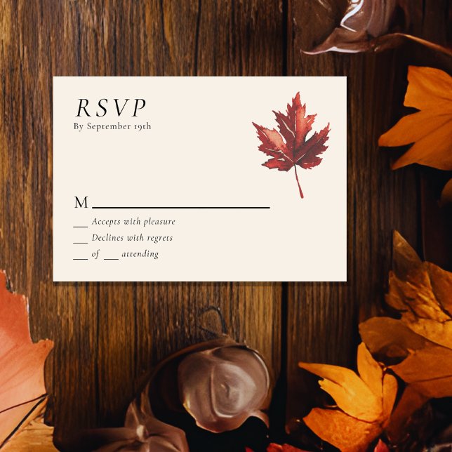 Cartons Réponse Mariage à la feuille de automne simple minimal RSV (Créateur téléchargé)