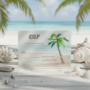 Cartons Réponse Mariage à l'aquarelle avec un palmier de plage tro
