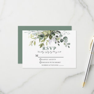 Cartons Réponse Mariage à l'aquarelle de verdure Vert sauge