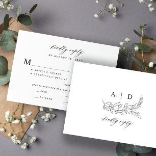 Cartons Réponse Mariage à monogramme botanique noir et blanc