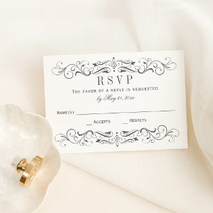 Cartons Réponse Mariage à motifs ornementaux gris charbon vintage