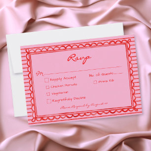 Cartons Réponse Mariage à rayures aquarelles rose rouge fantaisist