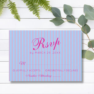 Cartons Réponse Mariage à rayures rose bleu rose vif rétro