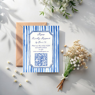 Cartons Réponse Mariage à rayures vintage dessinées à la main bleu