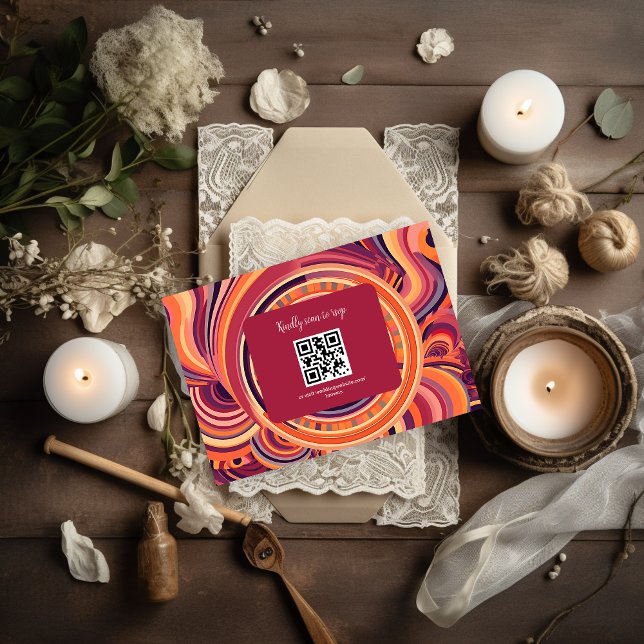 Cartons Réponse Mariage abstrait sur le thème rétro groovy des ann (Créateur téléchargé)