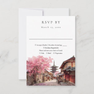 Cartons Réponse Mariage aquarelle élégant Kyoto Japon