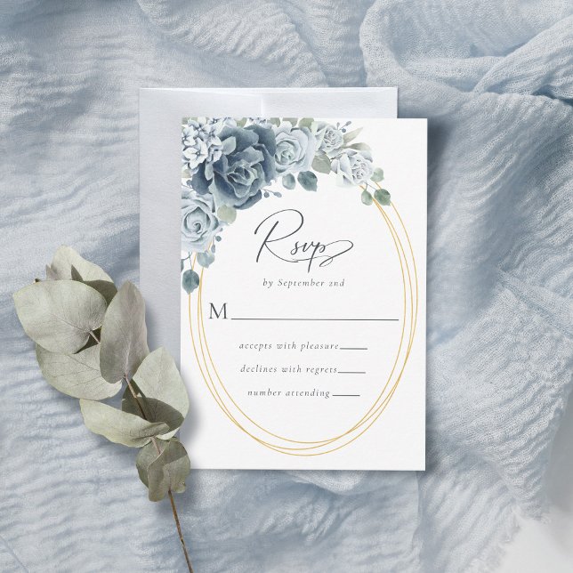Cartons Réponse Mariage aquarelle florale bleu poussiéreux (Créateur téléchargé)