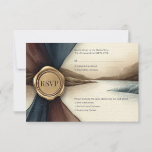 Cartons Réponse Mariage aquarelle ombré prune et bleu avec sceau