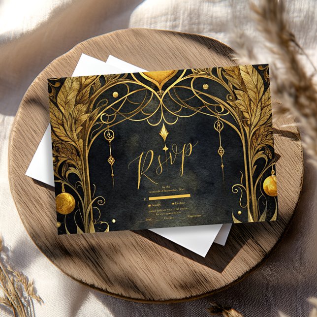 Cartons Réponse Mariage Art nouveau Black Gold (Créateur téléchargé)