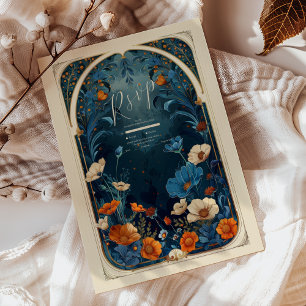Cartons Réponse Mariage Art Nouveau Bleu Nuit Vintage