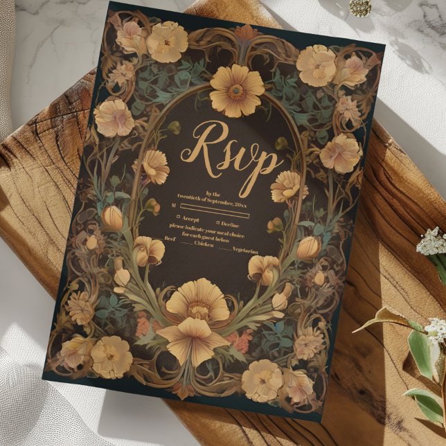 Cartons Réponse Mariage Art Nouveau Floral décoratif (Créateur téléchargé)