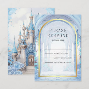 Cartons Réponse Mariage au Château Bleu Floral Conte de Fées