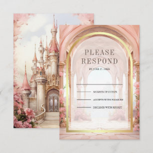 Cartons Réponse Mariage au Château Contes de Fées Floral Rose