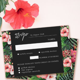 Cartons Réponse Mariage au choix de repas à l'aquarelle d'hibiscus