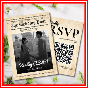 Cartons Réponse Mariage au Code QR Élégant Rustique Journal