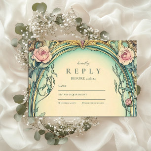 Cartons Réponse Mariage au jardin bleu rosé