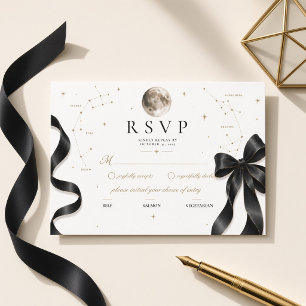 Cartons Réponse Mariage au Ruban Noir Céleste Luxueux