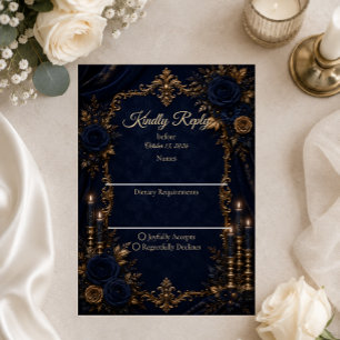 Cartons Réponse Mariage Automnal Bleu de Minuit Enchanté