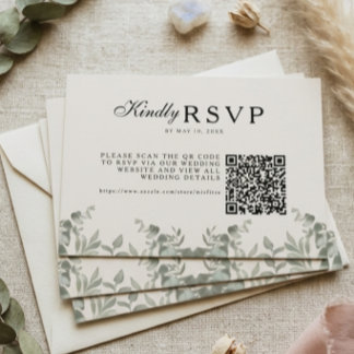 Cartons Réponse Mariage aux feuilles d'eucalyptus bohème avec QR