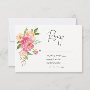 Cartons Réponse Mariage aux pivoines aquarelles rose pastel de pri
