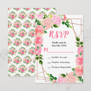Cartons Réponse Mariage aux Roses Roses avec Feuillage