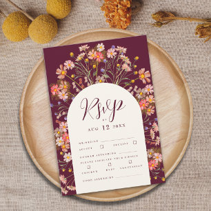Cartons Réponse Mariage avec arche florale rustique de fleurs sauv