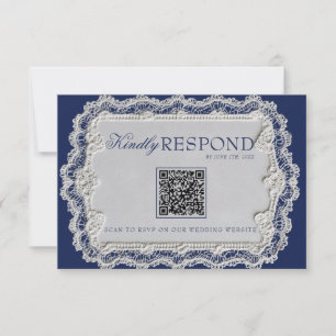 Cartons Réponse Mariage avec code QR sur un napperon en dentelle b