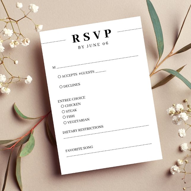 Cartons Réponse Mariage blanc et noir (White & Black Line Simple Wedding RSVP Card)