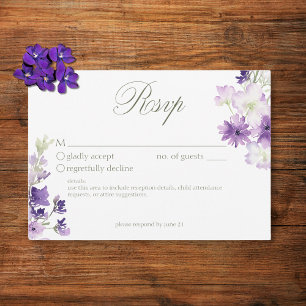 Cartons Réponse Mariage blanc Fleur sauvage Boho violet