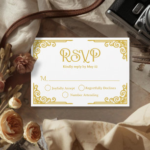 Cartons Réponse Mariage Blanc Or Vintage