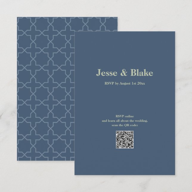 Cartons Réponse Mariage bleu avec Motif en lattes (Devant / Derrière)