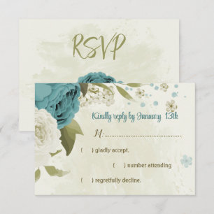 Cartons Réponse mariage bleu blanc fleurs verdure