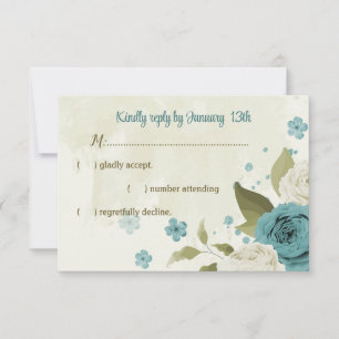 Cartons Réponse mariage bleu blanc fleurs verdure