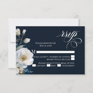 Cartons Réponse Mariage bleu et blanc de pivoines florales