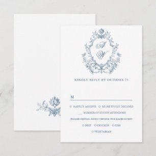 Cartons Réponse Mariage Bleu Poussiéreux Floral Élégant Orné Victo