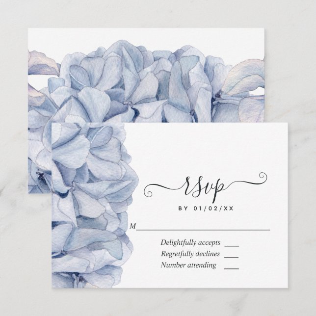 Cartons Réponse Mariage Blue Hydrangeas (Devant / Derrière)