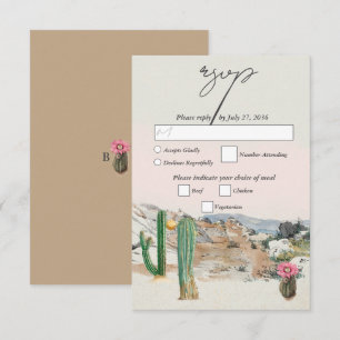 Cartons Réponse Mariage bohème au désert avec cactus à l'aquarelle