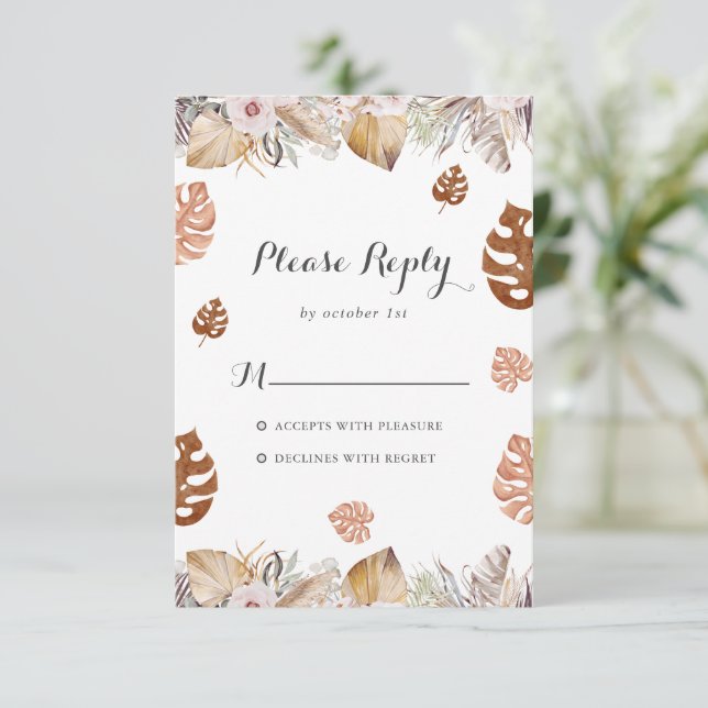 Cartons Réponse Mariage Bohème Neutre Rustique (Debout devant)